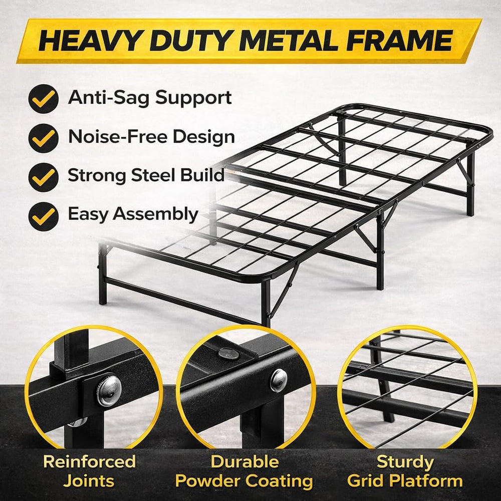 Greaton, 14-Inch Foldable Metal Platform Bed Frame with Tool Free Setup, Stur...