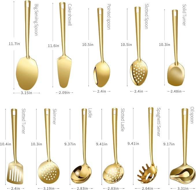 Lazycorner Cooking Utensil Set 11 Pcs Stainless Steel Kitchen Utensils Set Wok - Image 2
