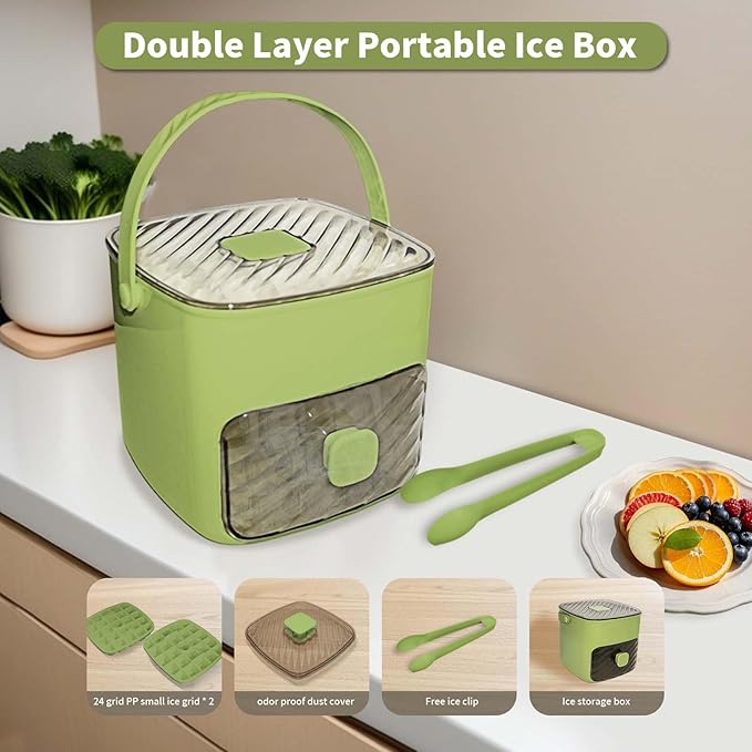 Ice Cube Tray for freezer with 2 Trays and Ice Storage Bin Tweezers, 48 Grid - Image 2