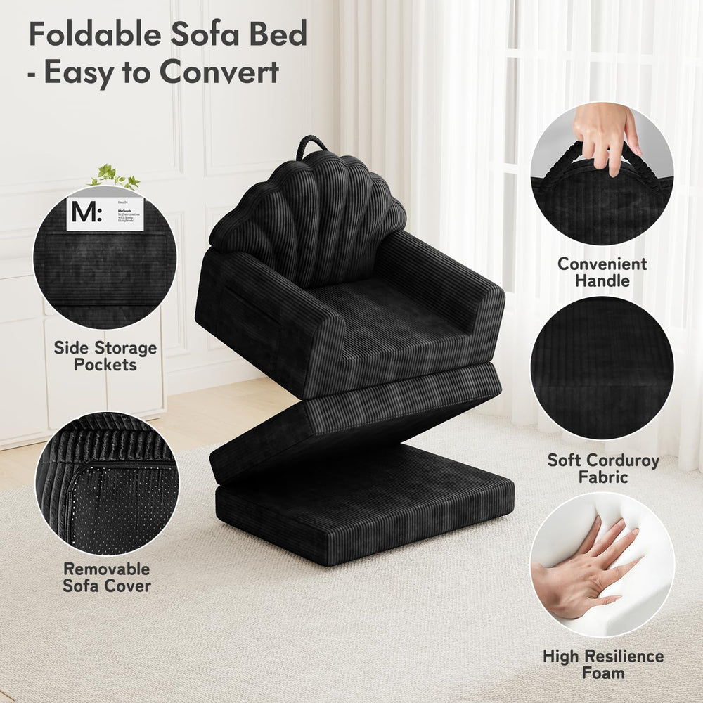 Folding Sofa Bed, 2-in-1 Convertible Futon Sleeper Chair, Black