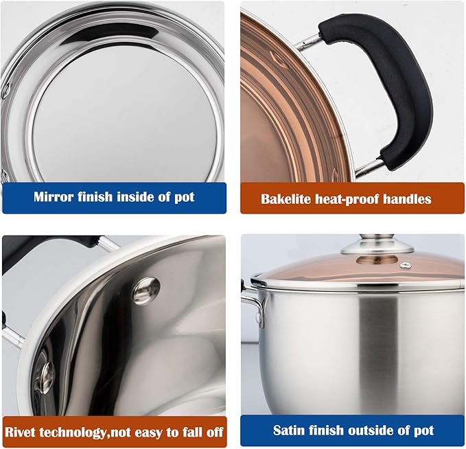 P&P CHEF 3 Qt Stockpot with Lid, Stainless Steel Cooking Stock Pot - Image 5