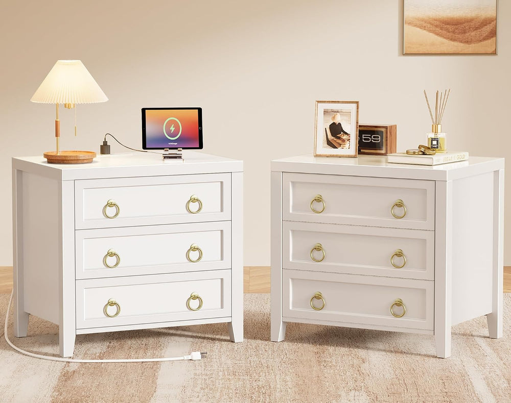 Huuger Paint Night Stand with Charger Station and USB-C Port, 3 Drawer Nights...