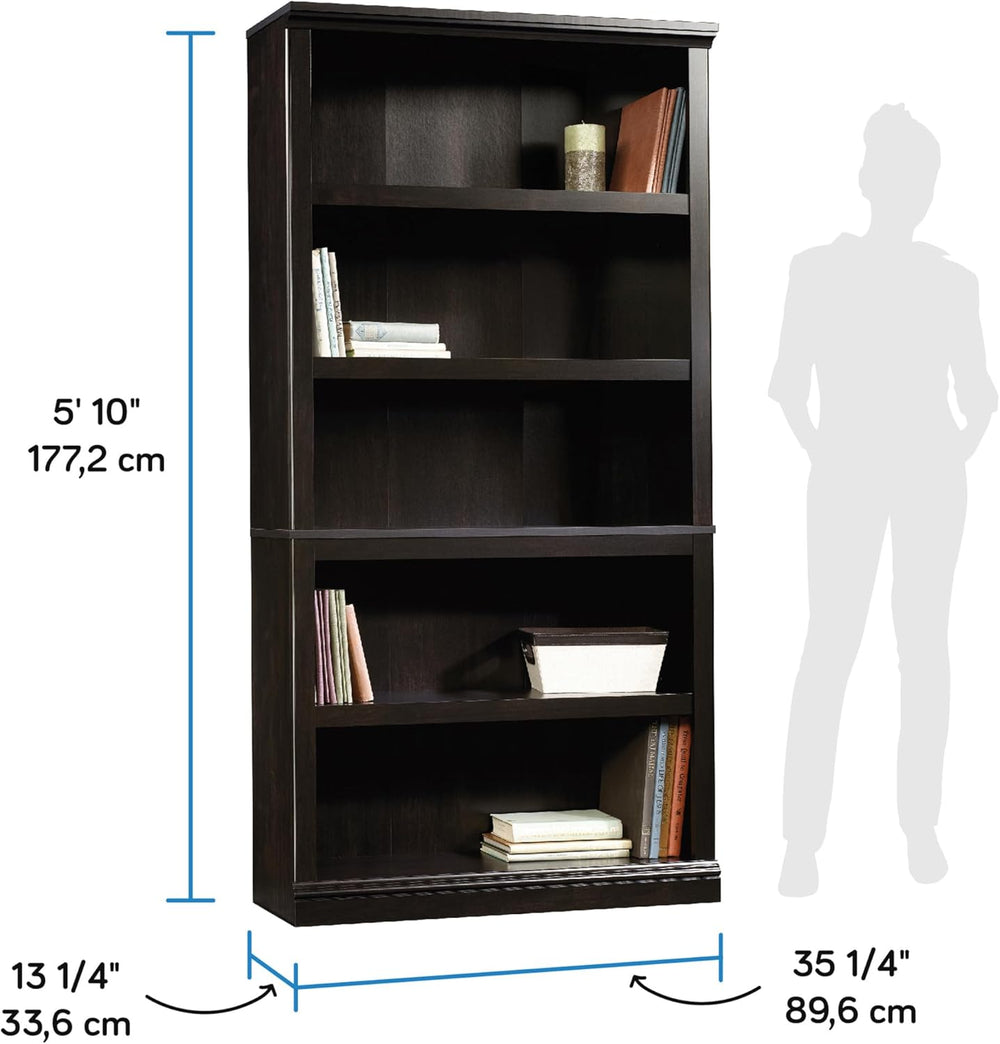 Sauder 5 Tier Book Shelf Wooden Bookcase Multipurpose Bookshelf for Home Offi...