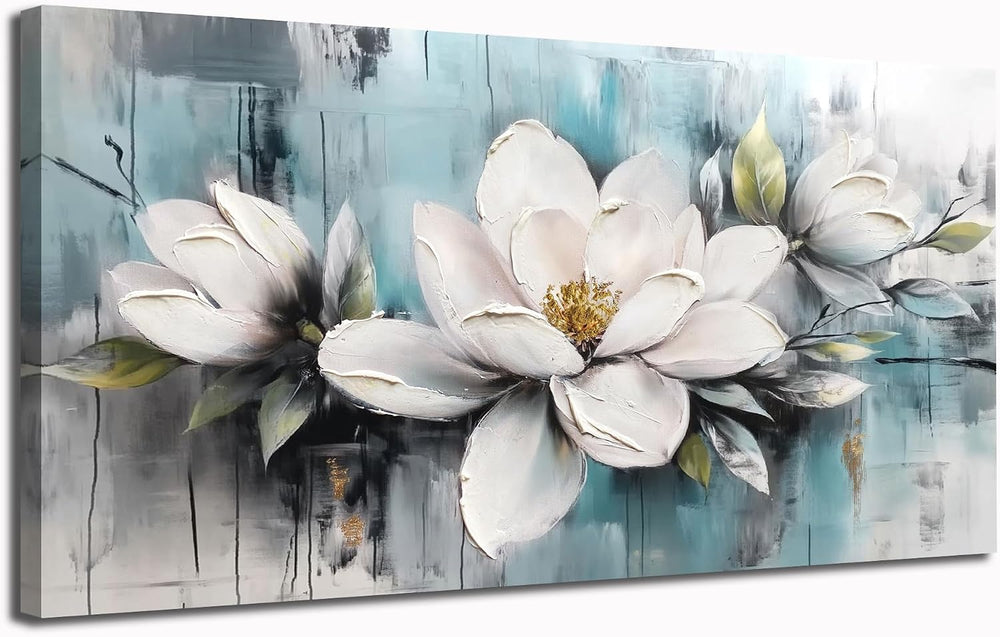 Ardemy Teal Magnolia Wall Art Flower Textured Floral Canvas Large 58"x29...
