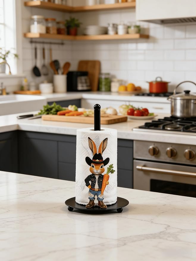 Cute Western Bunny Paper Towel Holder Countertop, Rustic Farmhouse Kitchen Decor - Image 7