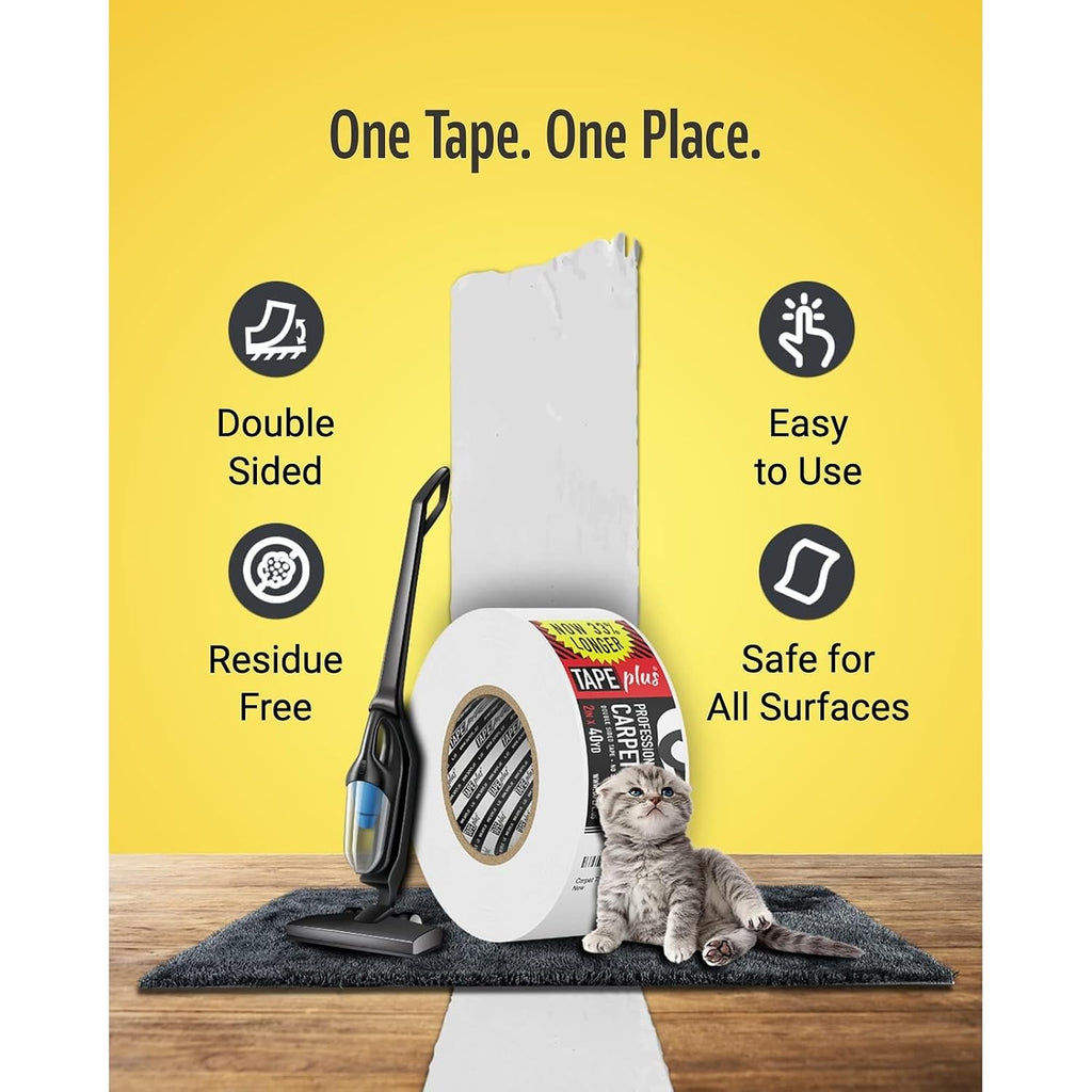 TapePlus Carpet & Rug Tape - 2 in x 40 yd, White - Double-Sided Carpet Tape for Area Rugs & Floor Mats on Hardwood & Laminate Floors - Professional Grade Adhesive, Heavy Duty, Residue-Free, Easy Peel