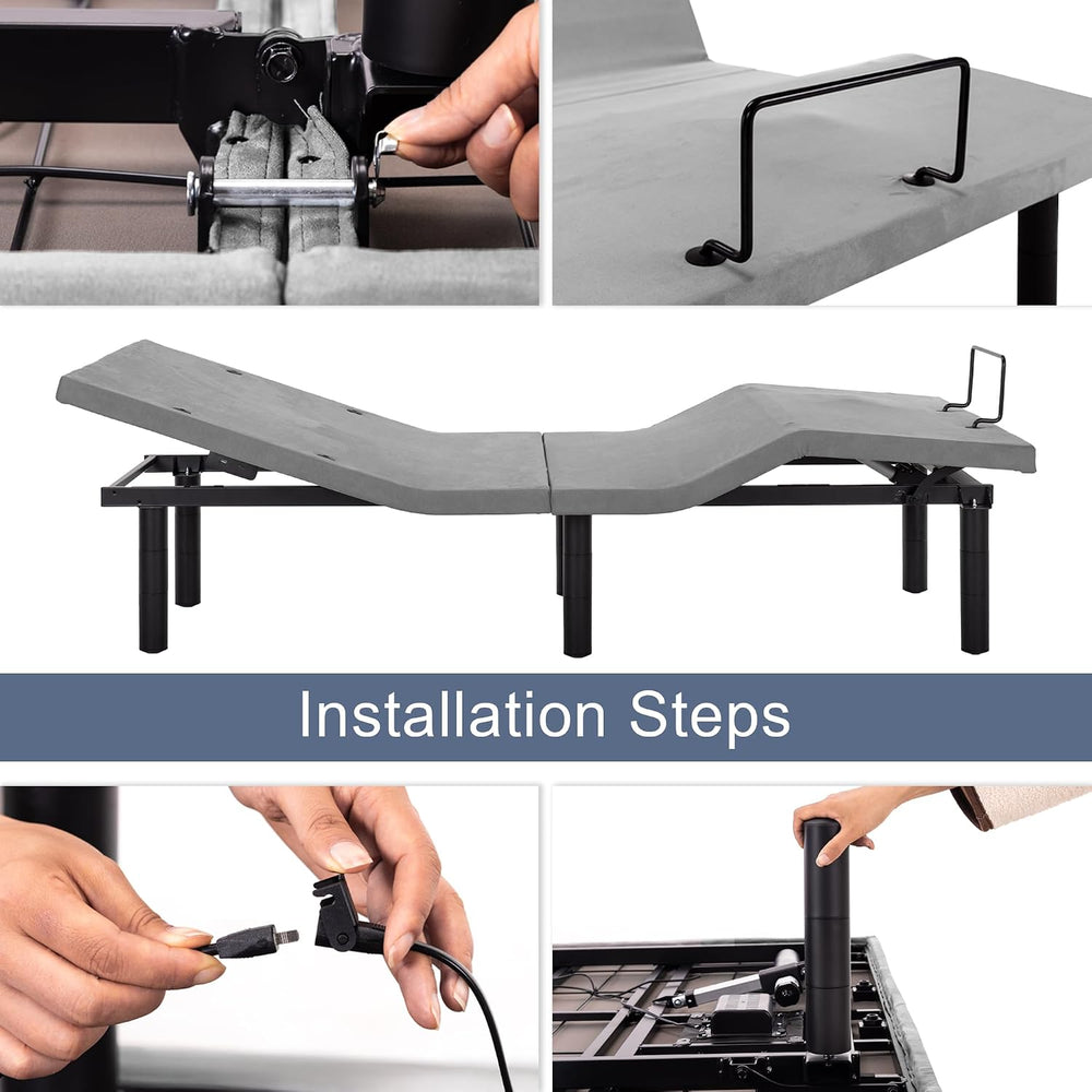 Fromann Adjustable Electric Twin XL Bed Base Frame with Massage, USB Type-C P...