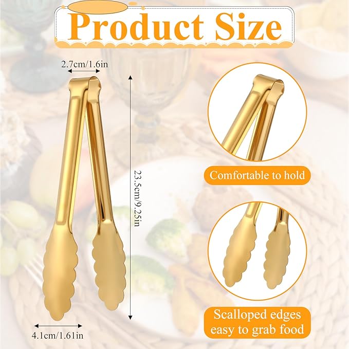 Dimeho 12 Pack Stainless Steel Buffet Tong Gold Serving Tongs 9 Inch Buffet - Image 2