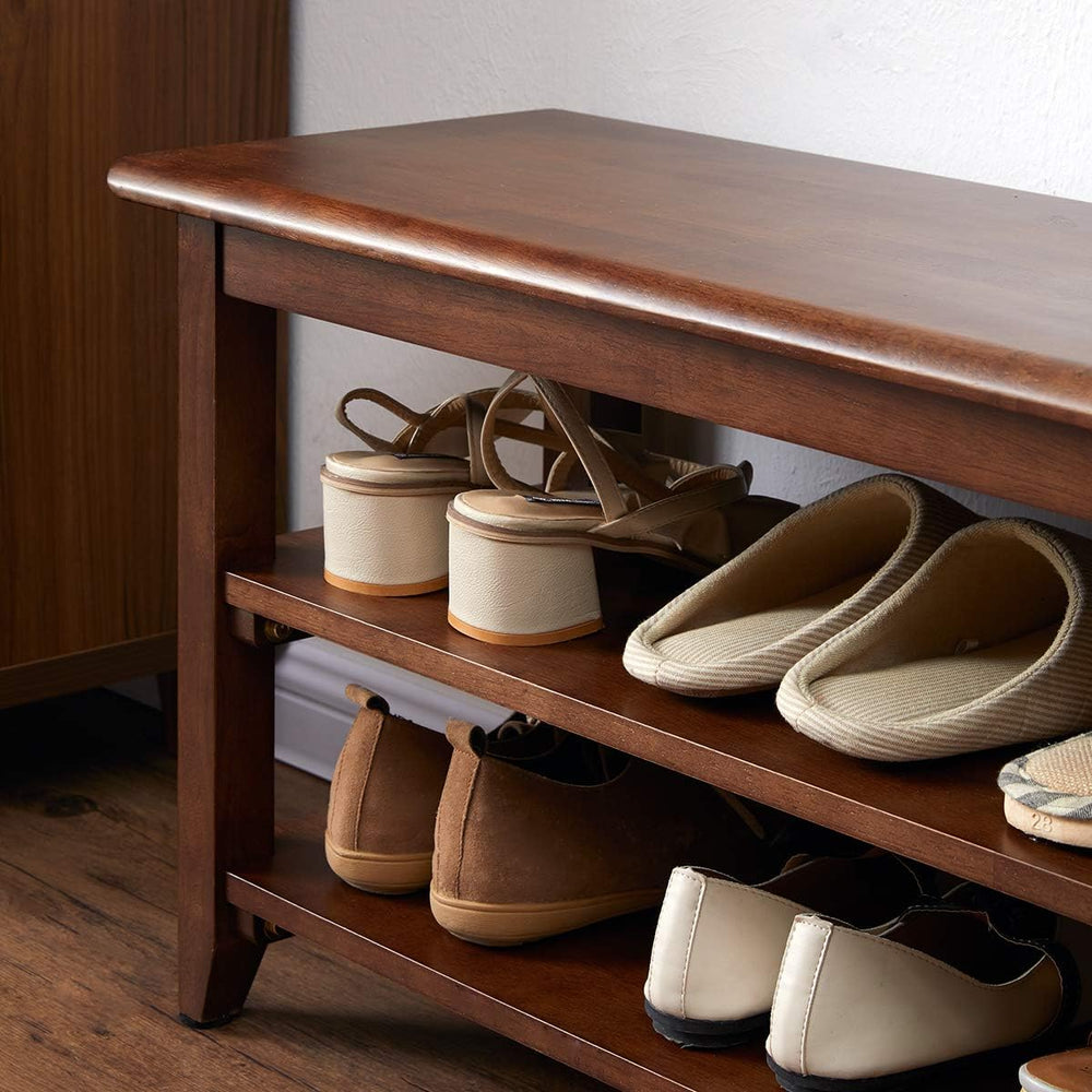 XKZG Shoe Rack Bench Wooden Shoe Storage Bench Entryway Bench, Brown, 39.4"