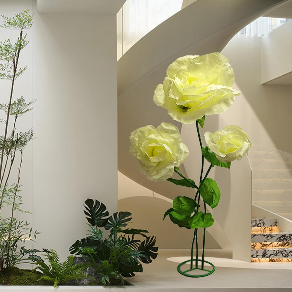 Giant Peony Artificial Flower 3PCS, Yellow Foldable Fake Flowers