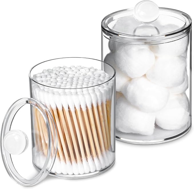 XIPENGKEJI 2 Pack Qtip Holder, Canister Apothecary Jar Set, Bathroom Jars by XIPENGKEJI