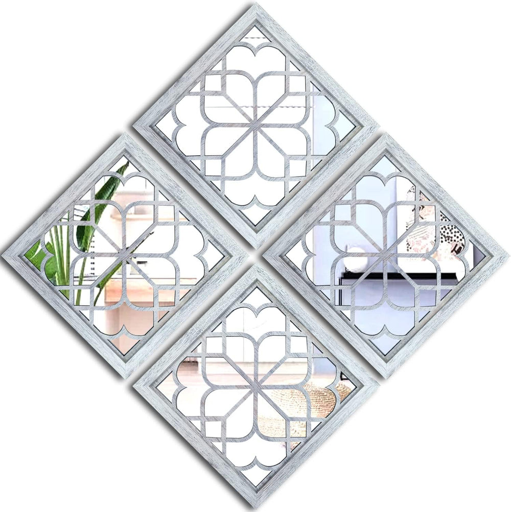 Wocred Set of 4 Mirrors Square Wall Mirror,Gorgeous Rustic Farmhouse Accent M...