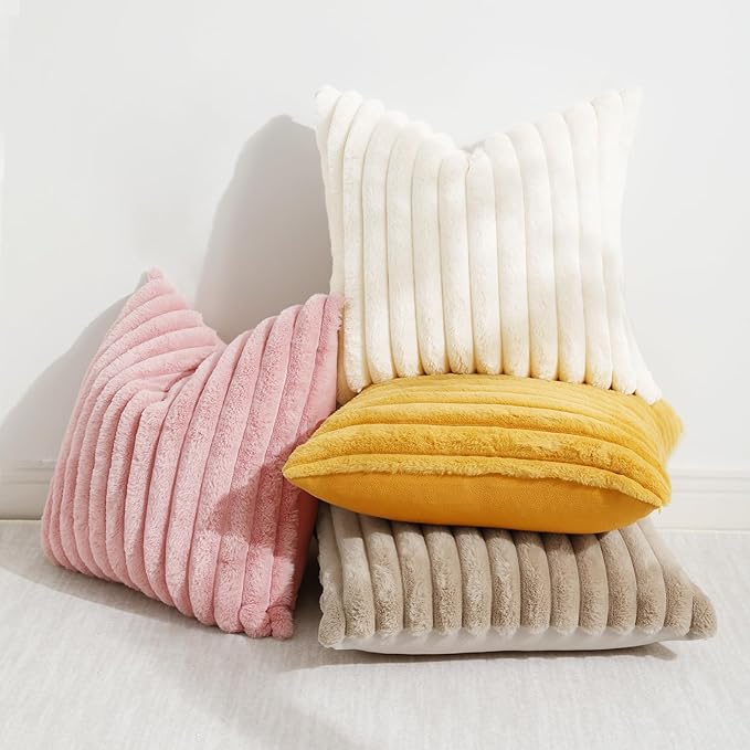 decorUhome Summer Cozy Faux Fur Throw Pillow Covers 20x20 Set of 2 Decorative - Image 5