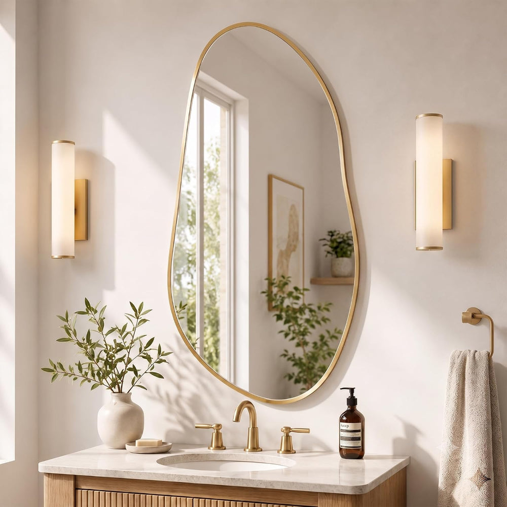 Matte Gold 32x16.5 Inch Asymmetrical Organic Oval Wall Mirror
