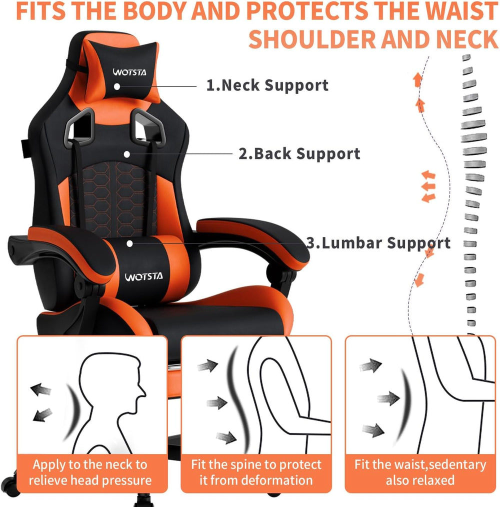 Gaming Chair with Massage,Ergonomic PC Gaming Chair with Footrest Comfortable...