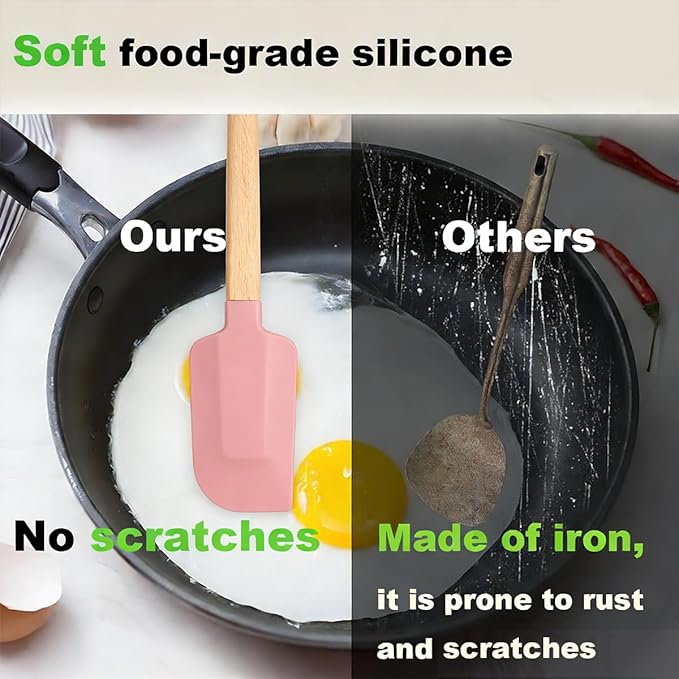 3PCS Silicone Spatula Wooden Handle Set, Heat Resistant Silicone Spatula - Image 5