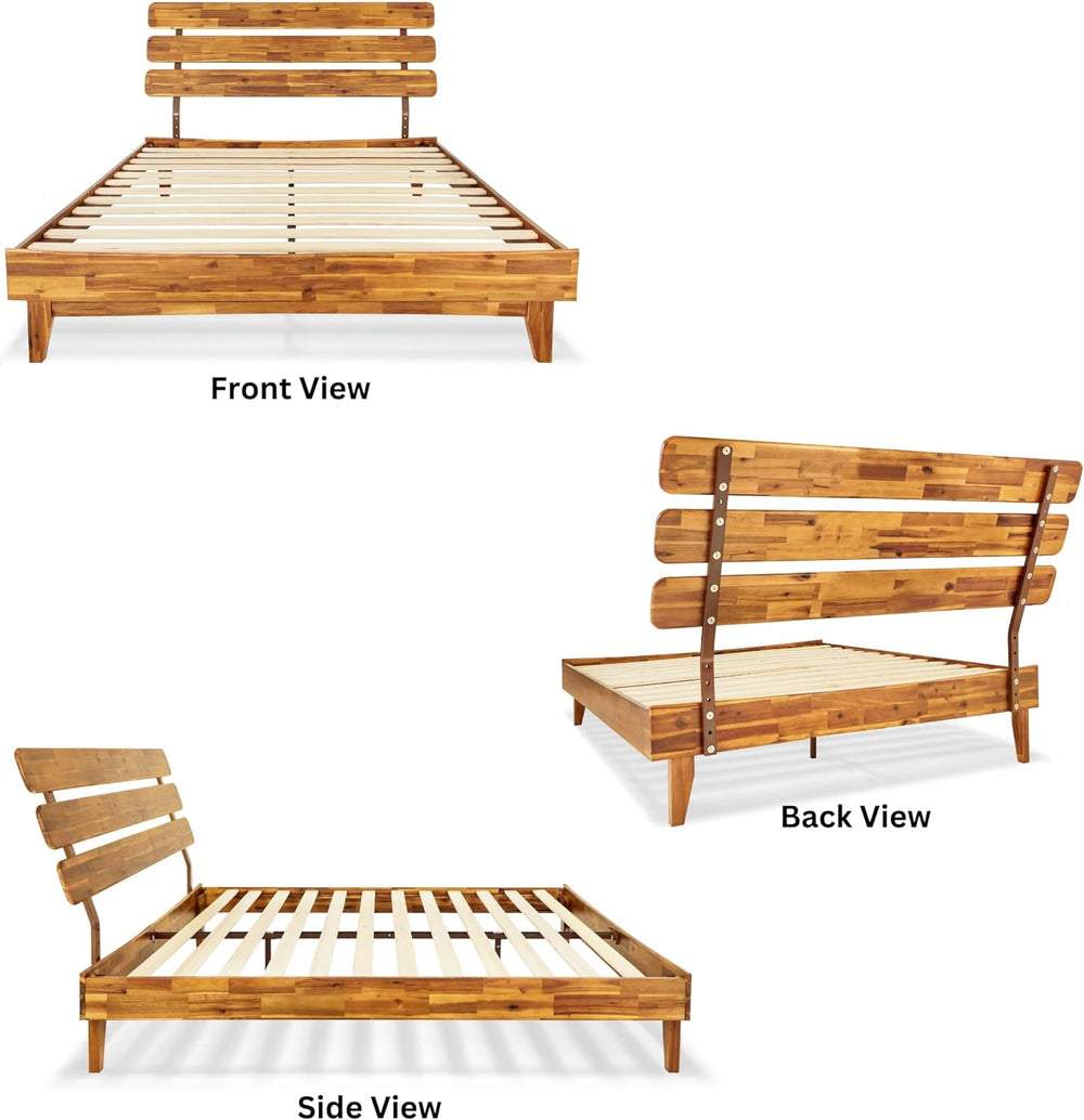 Bme Caden 15 Inch Deluxe Bed Frame with Adjustable Headboard - Mid Century, R...