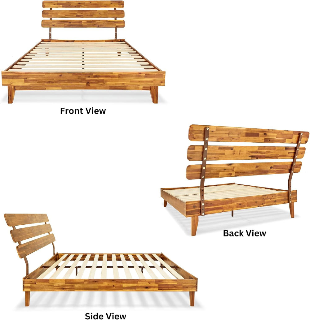 Bme Caden 15'' Bed Frame with Adjustable Headboard - Mid Century, Ret...