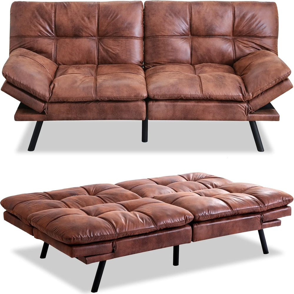 MUUEGM Futon Sofa Bed Faux Leather Memory Foam Couch Futon Sets,Convertible S...