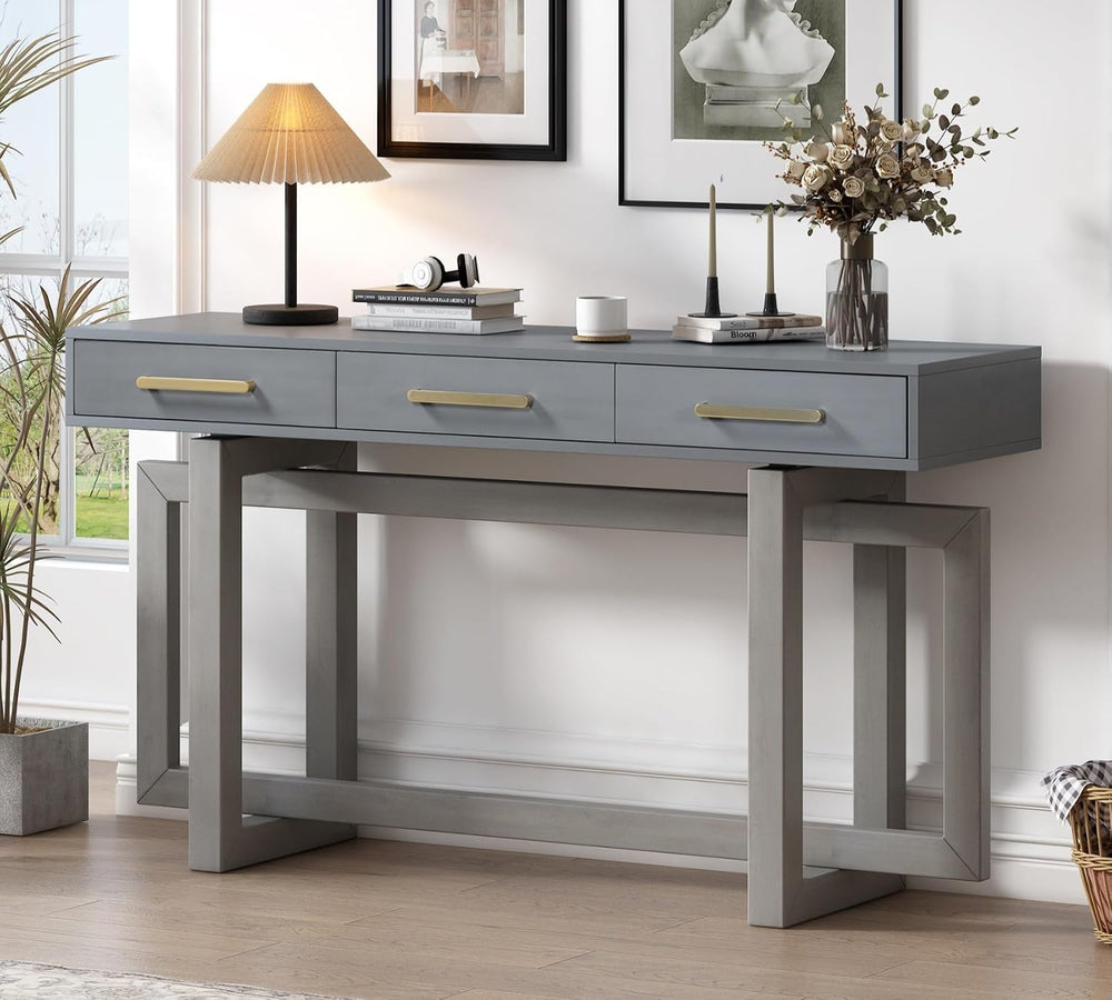 57” Entryway Console Sofa Table with Storage Drawers, Long Narrow Behind Couc...