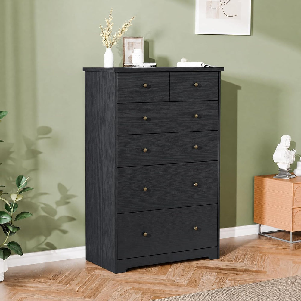 VINGLI 31.5"W Tall Black Dresser 6 Drawer Tall Black Chest of Drawers Deep