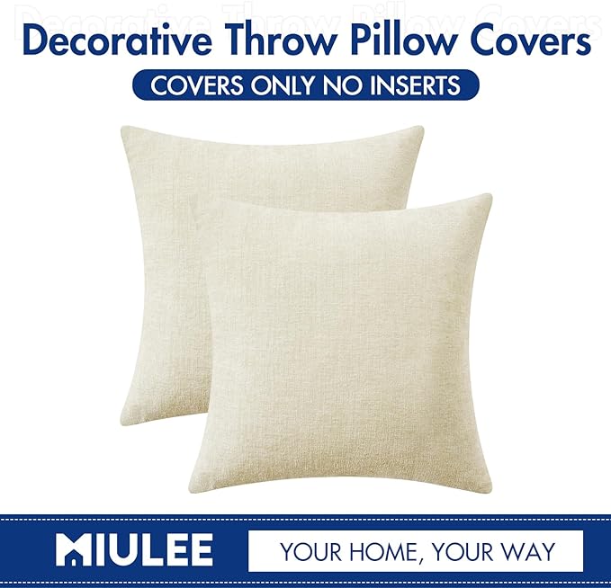 MIULEE Pack of 2 Cream Throw Pillow Covers 18x18 Inch Natural Soft Pillow Covers - Image 6