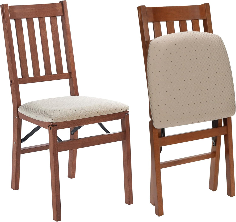 Stakmore Arts and Crafts Wooden Folding Chairs with Padded Seats, Set of 2 - ...