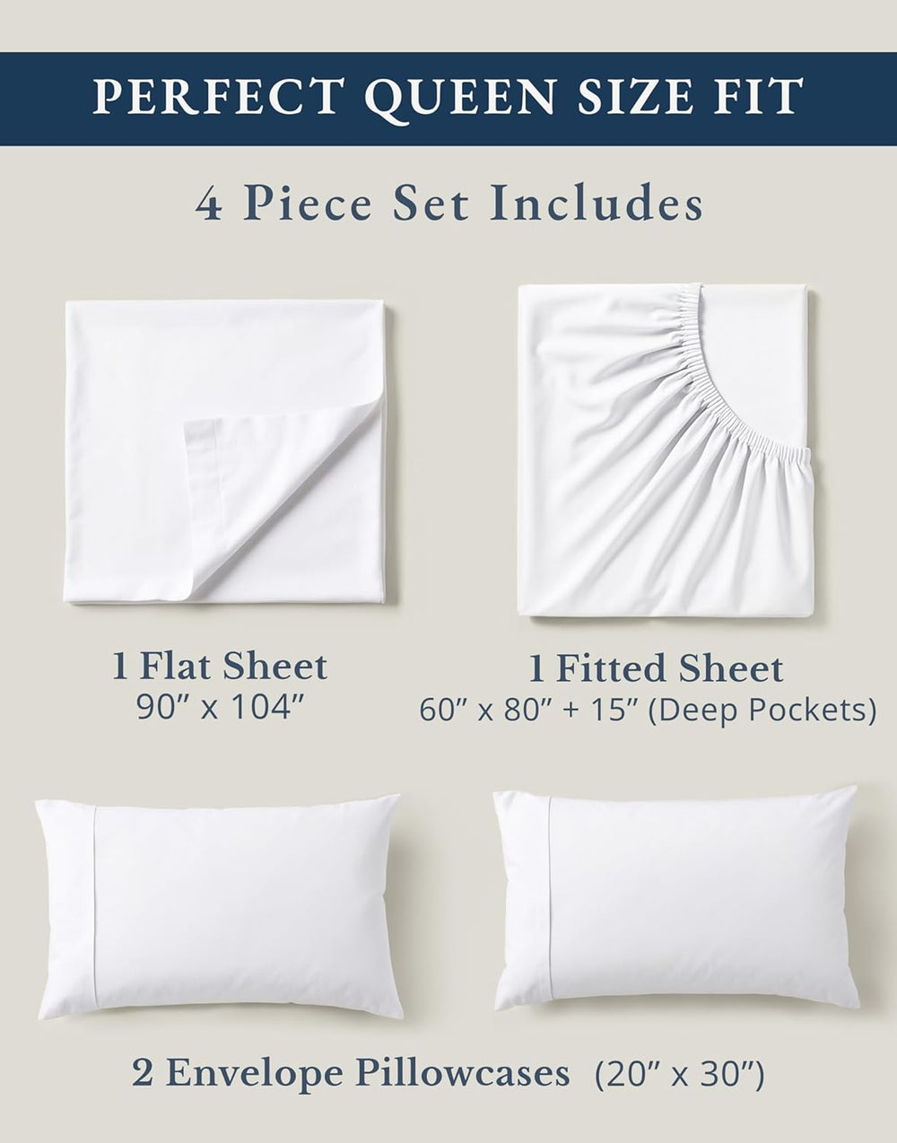 LANE LINEN Queen Sheets 100% Organic Cotton GOTS Certified Percale Weave Deep...