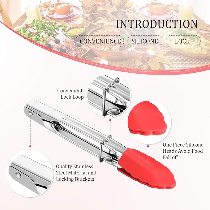 6 Pieces 7 Inch Mini Silicone Tip Tongs Kitchen Serving Tongs Small Metal - Image 4