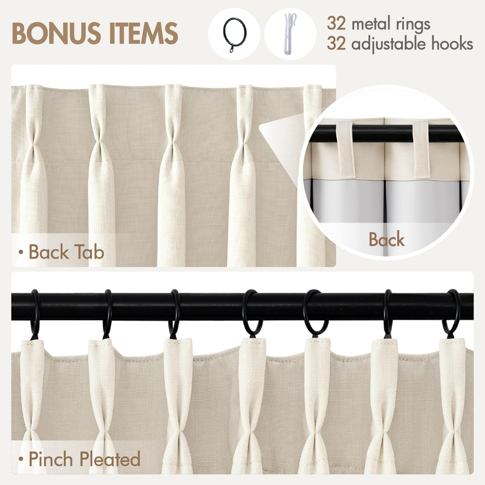 MIULEE Pinch Pleated 100% Blackout Curtains 40"x90" Long Birch 4 Pa...