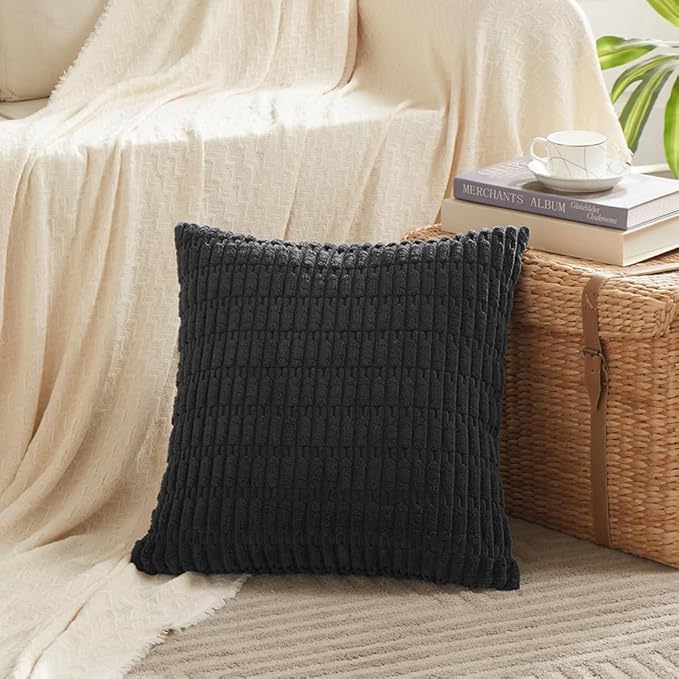 Fancy Homi 4 Packs Boho Black Decorative Throw Pillow Covers 22x22 Inch - Image 2