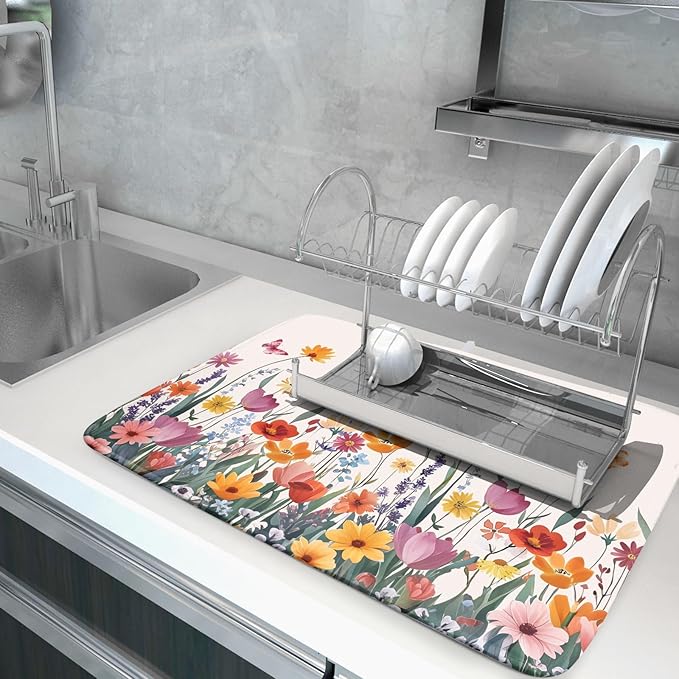 Kawani Spring Summer Flowers Dish Drying Mat - Image 5