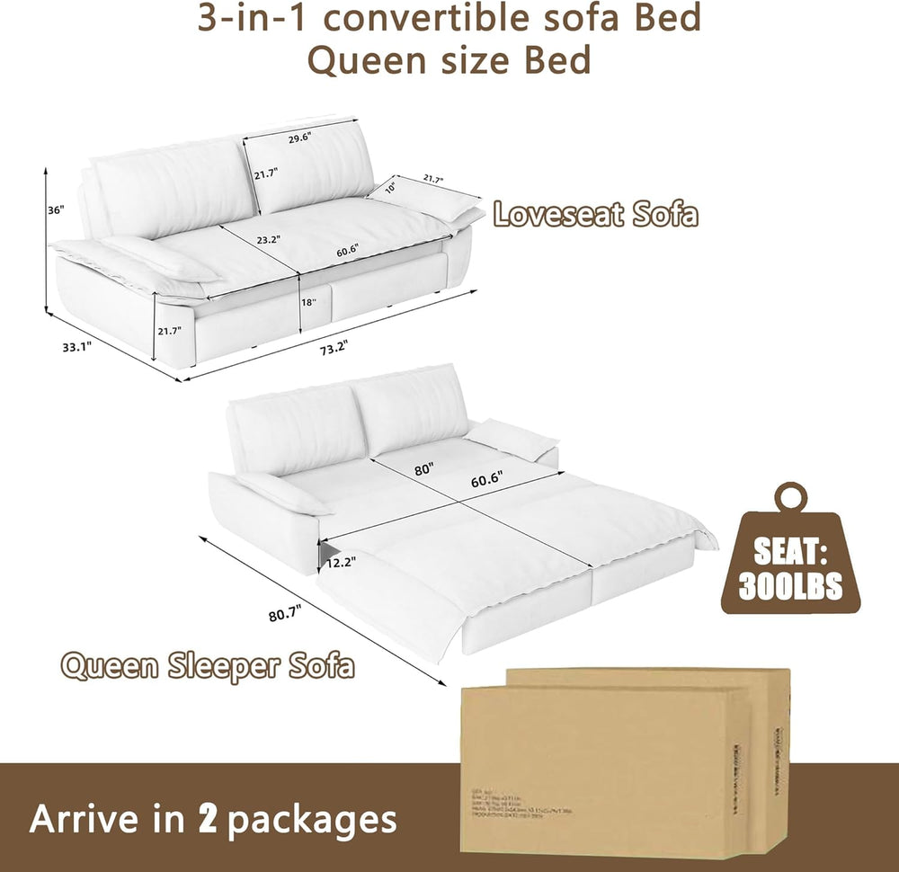 70.1" Sleeper Sofa Bed Queen Size, Pull Out Convertible Velvet Couch, Grey