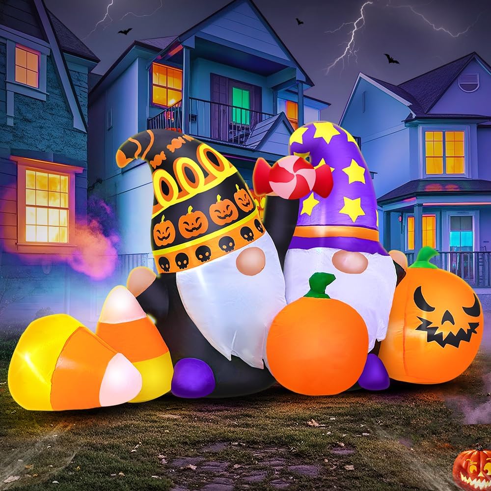 6FT Halloween Inflatable Decoration, Built in LED Lights Blow Up Gnomes with ...