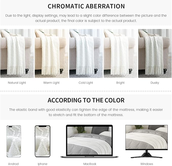BOURINA Off White Throw Blanket 50x60 Inches Throw Textured Solid Soft Sofa - Image 8