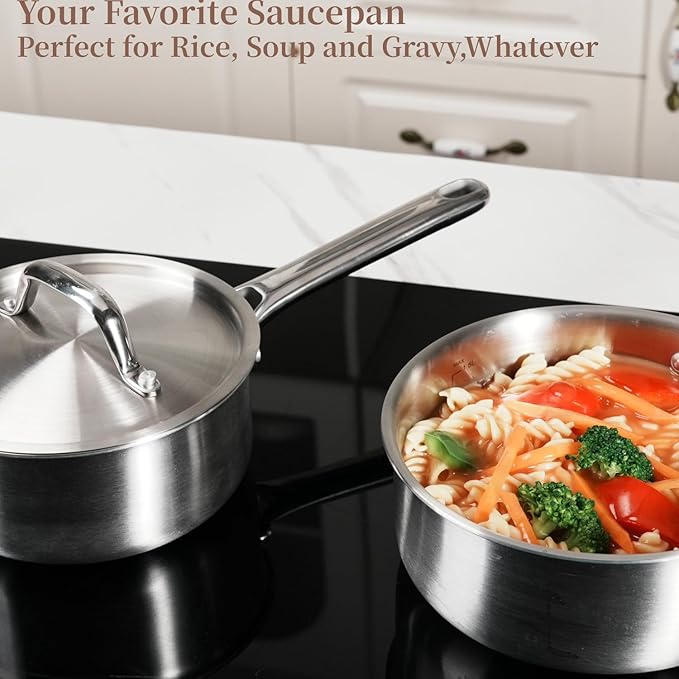 Saucepan Set with Lids, 3-Ply Stainless Steel Cookware 1.5QT, 3QT and 5QT - Image 7