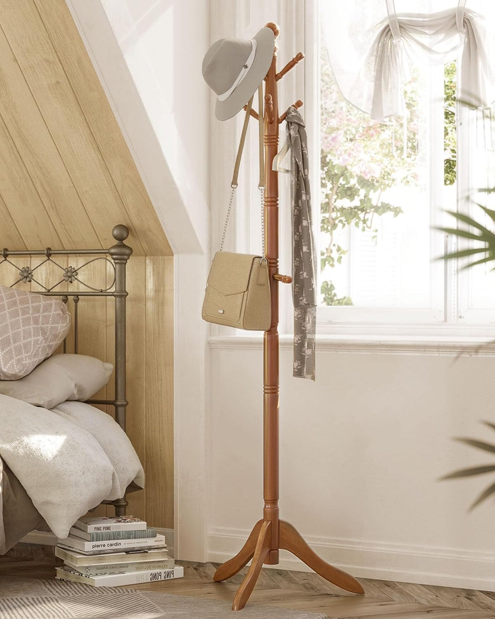 VASAGLE Solid Wood Coat Rack and Stand, Free Standing Hall Coat Tree with 10 ...