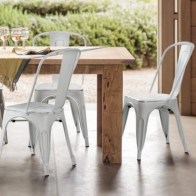 Devoko Metal Indoor-Outdoor Chairs Distressed Style Kitchen Dining Chairs Sta...
