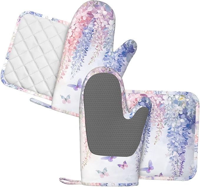 Oven Mitts and Pot Holders Botanical Flower Butterfly Silicone Kitchen - Image 2