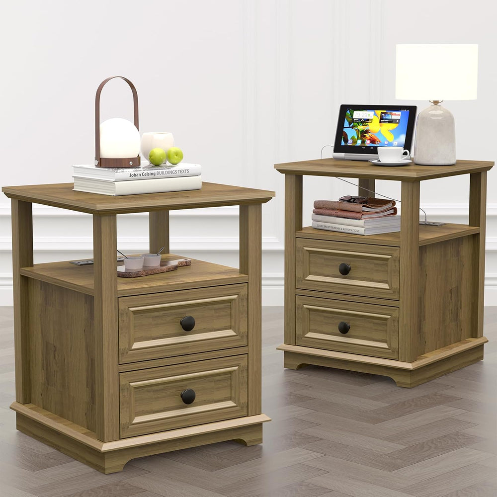 18" Wide End Table with Charging Station Set of 2, Fast Charge End Table...