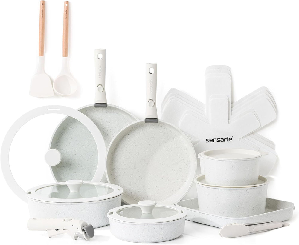 SENSARTE 24 Piece Pots and Pans Set, Nonstick Detachable Handle Cookware