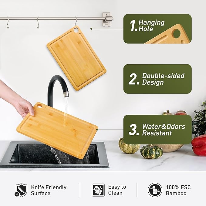 Bamboo Wood Cutting Board for Kitchen 12" x 8" Mini Wooden Charcuterie Boards - Image 5