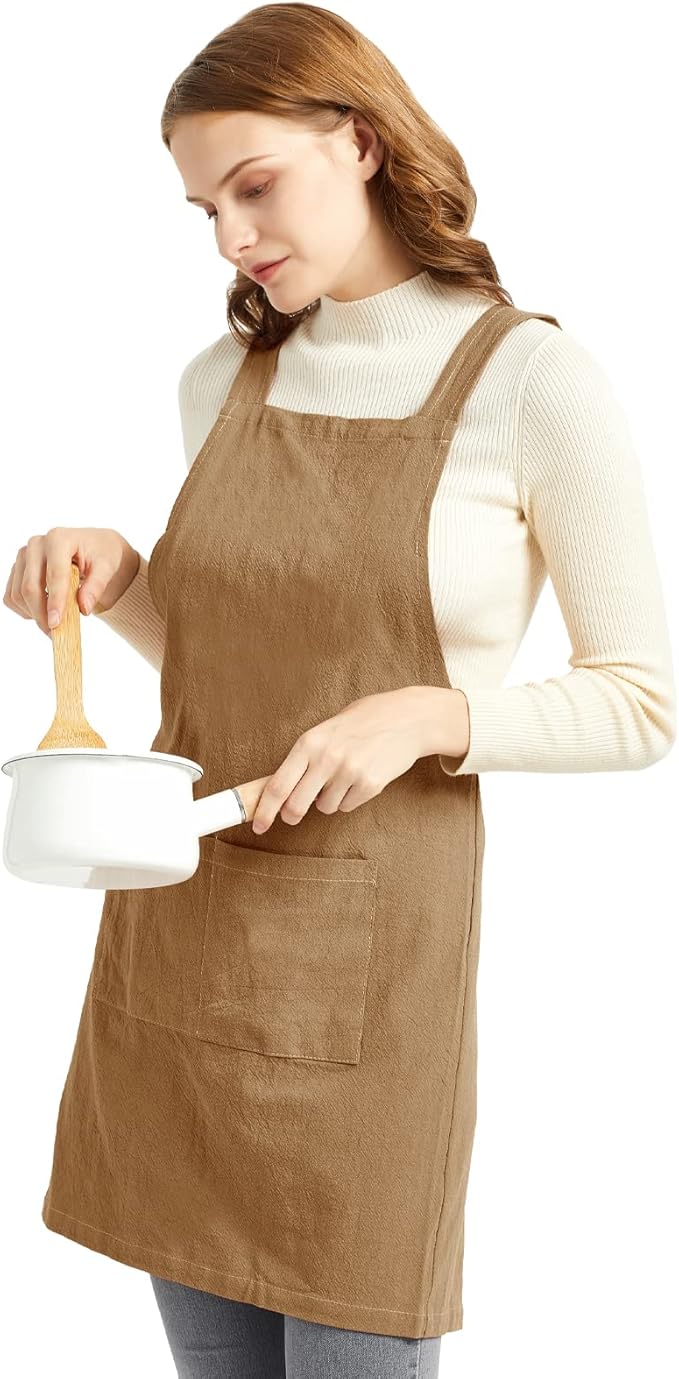 ELEZAY Aprons for Women with Pockets Plus Size Comfort Cross Back No Tie Cotton - Image 3