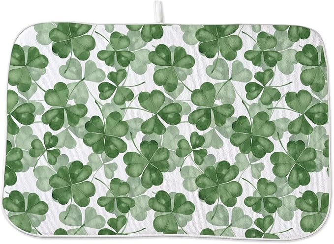 St Patricks Day Dish Drying Mat 18 x 24 inch Dark Green Clover Print Decorative by AEIOAE
