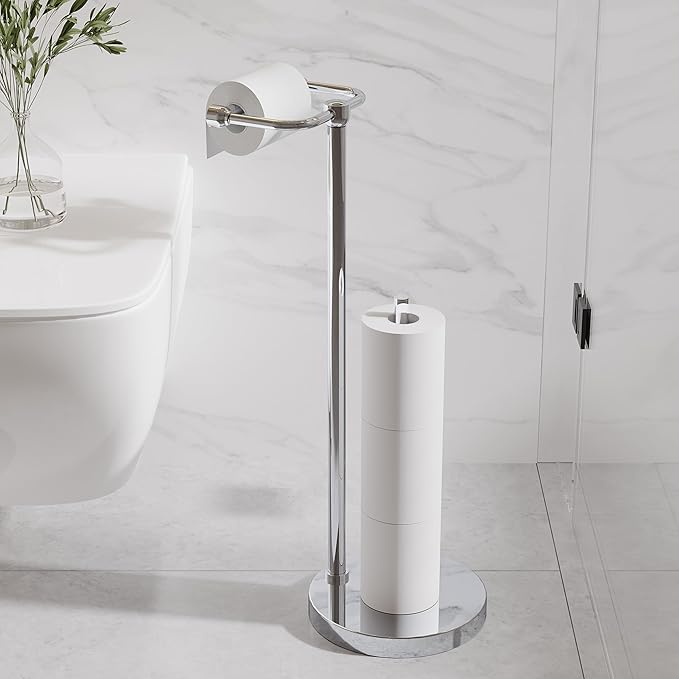RARXTR Toilet Paper Holder Stand, Post Pivoting Design Free Standing Toilet - Image 2