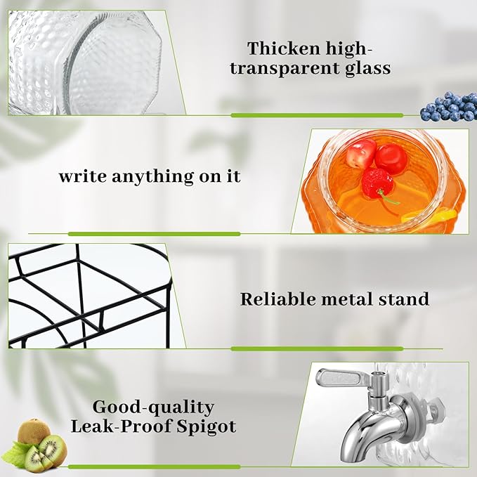 3 Pcs 1 Gallon Beverage Dispensers Glass Drink Dispenser - Image 5