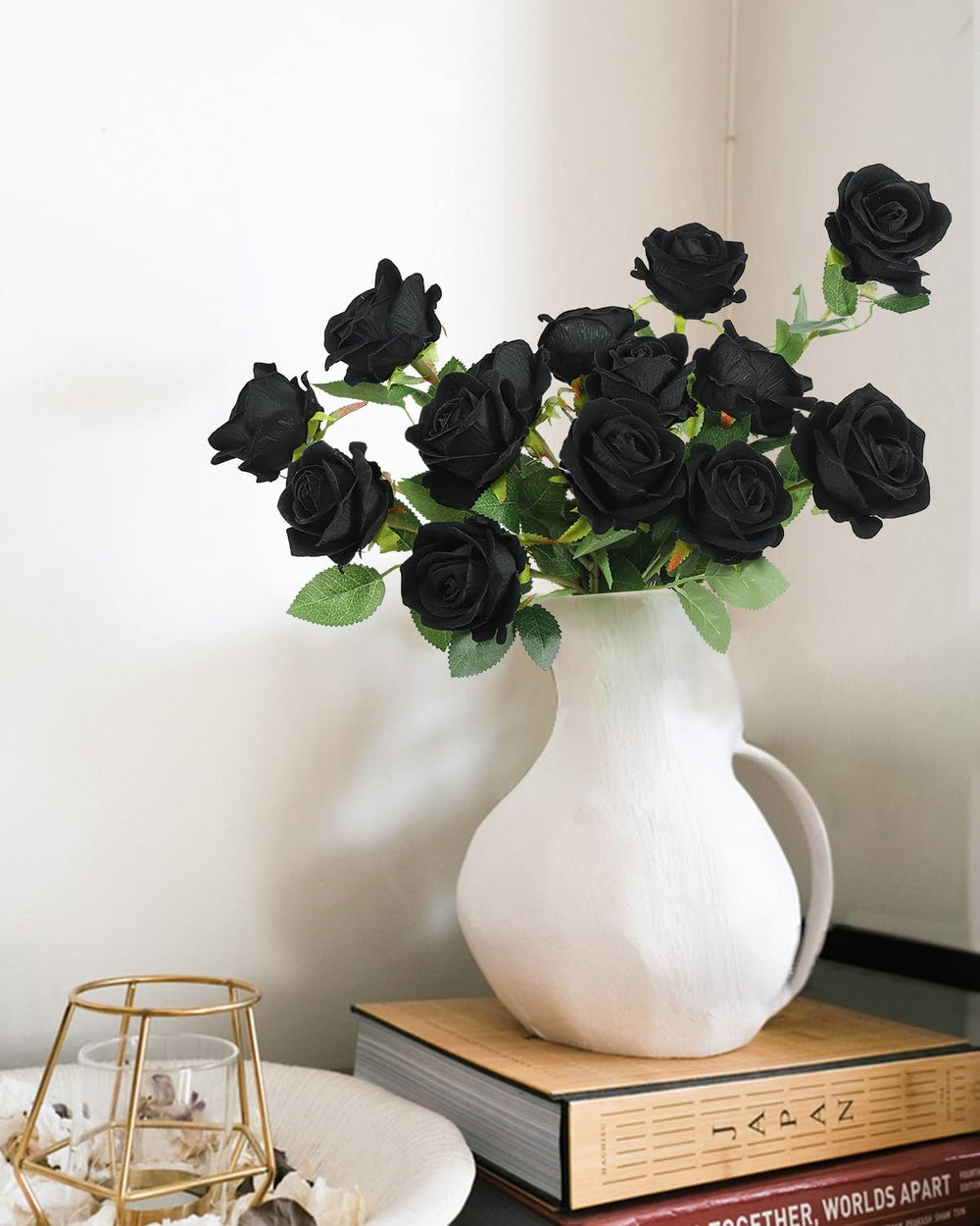 Coferset 50pcs Velvet Artificial Roses Flowers in Bulk,Black
