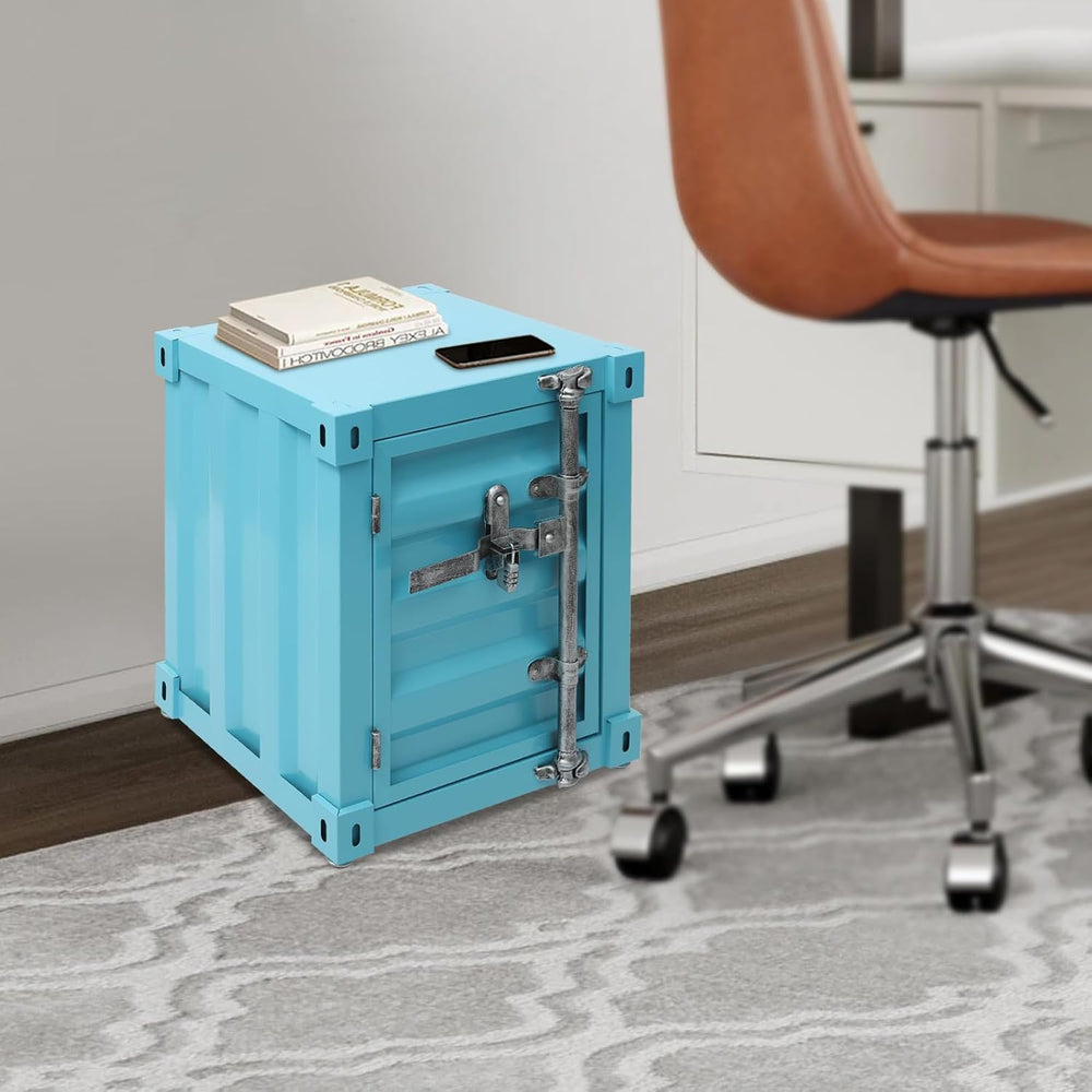 Side Table, Industrial Wind Container Cabinet Iron Bedside Table Creative Vin...