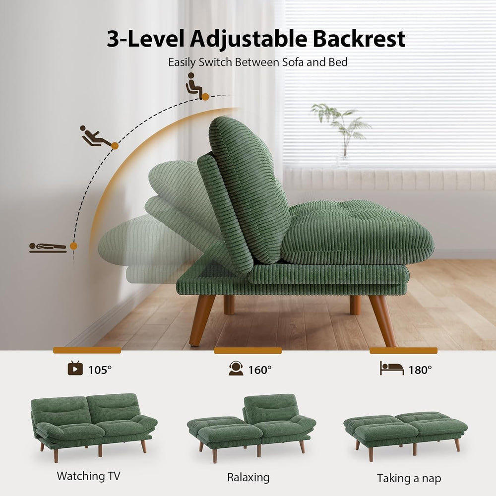PERLECARE Convertible Futon Sofa Bed, 66" Corduroy Futon Couch with Adju...