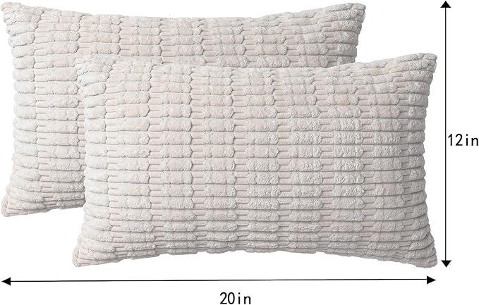 Pack of 2 Corduroy Decorative Throw Pillow Covers 12x20 InchSoft Boho Striped - Image 7
